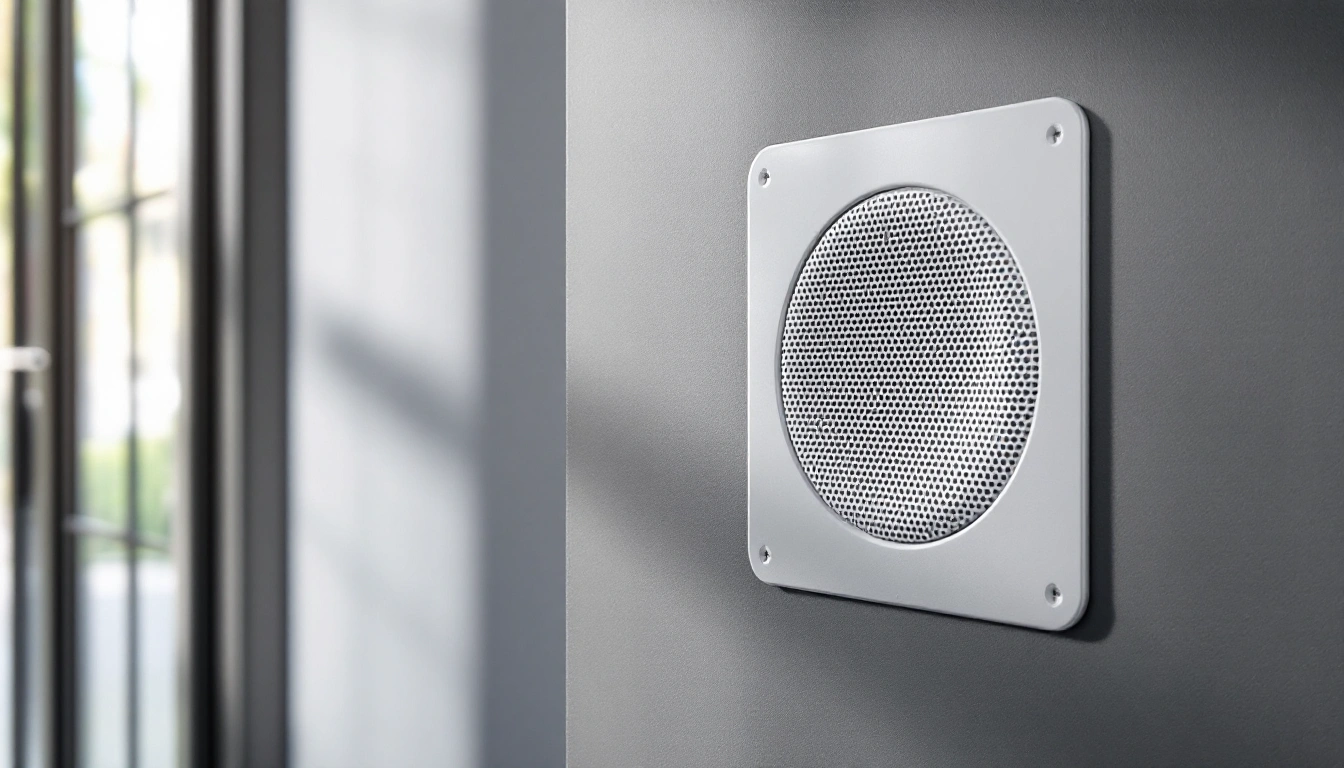 An in-wall speaker grille flush-mounted on a wall