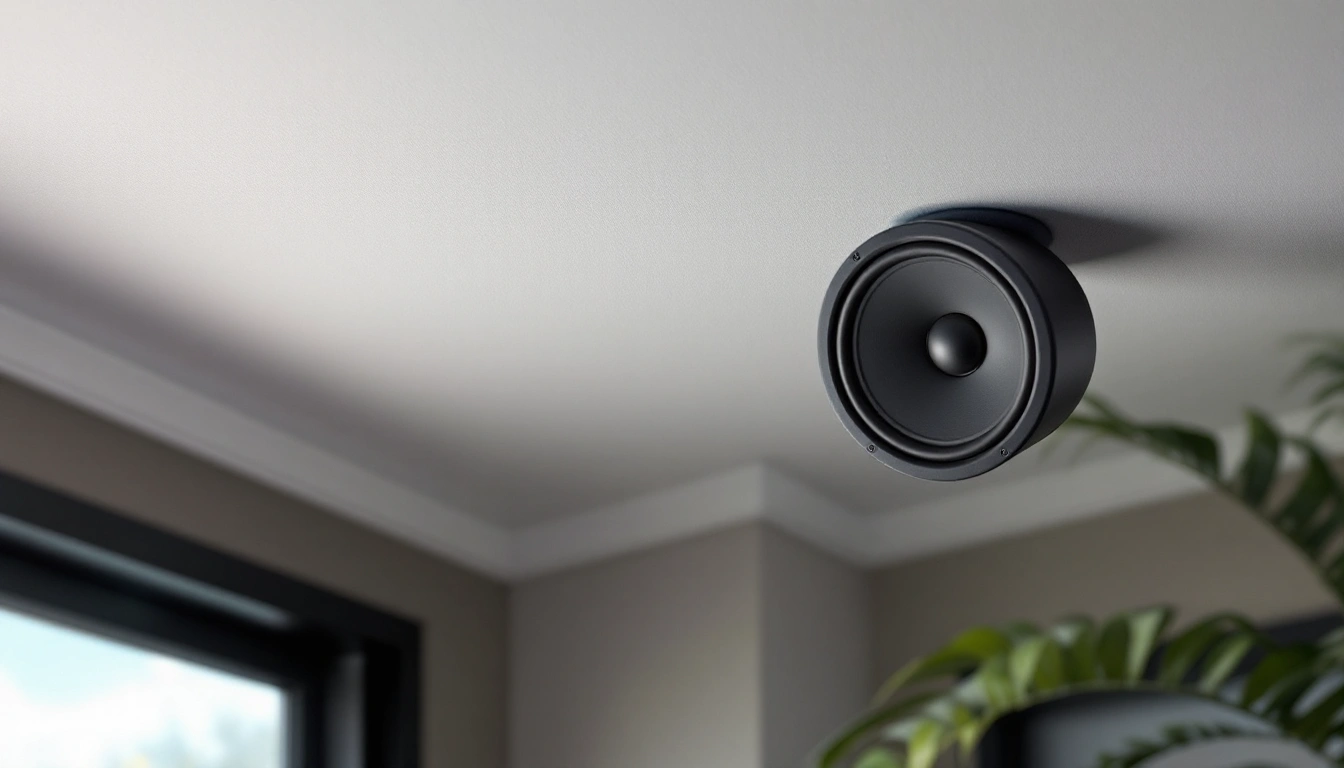 A small speaker mounted near a ceiling corner