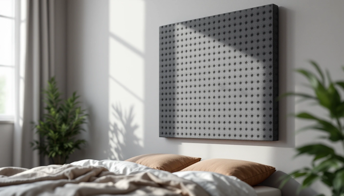 An acoustic panel mounted on a bedroom wall