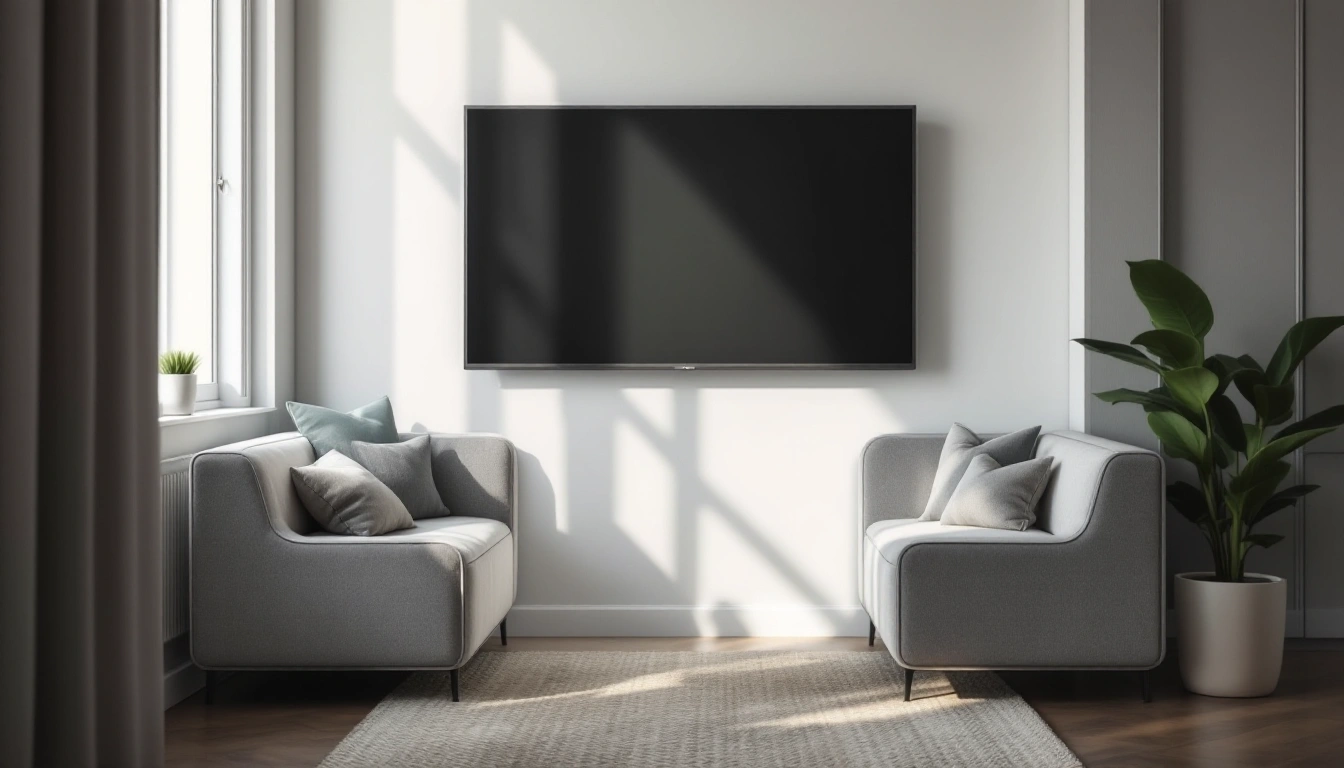 A compact seating nook facing a wall-mounted TV