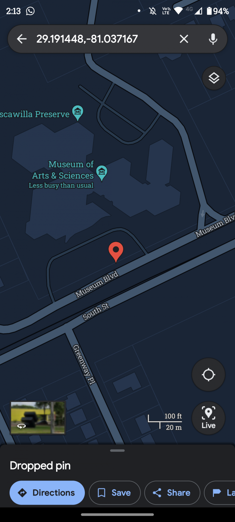   تم إسقاط الدبوس في تطبيق خرائط Google