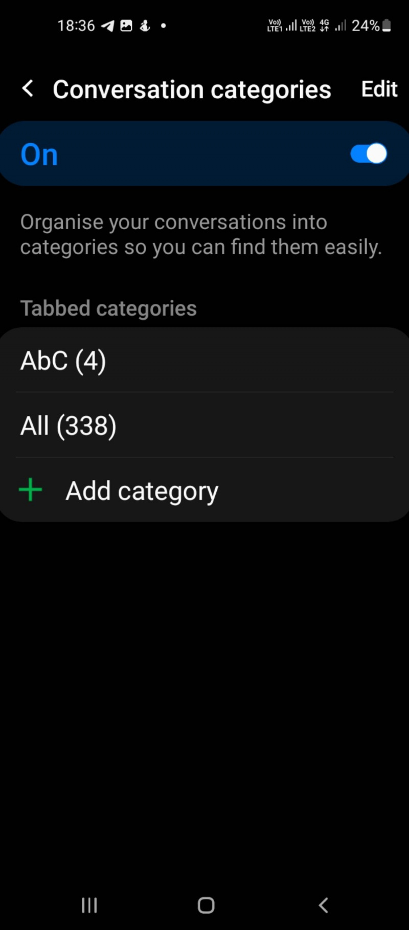   Agregar categorías en los mensajes de Samsung