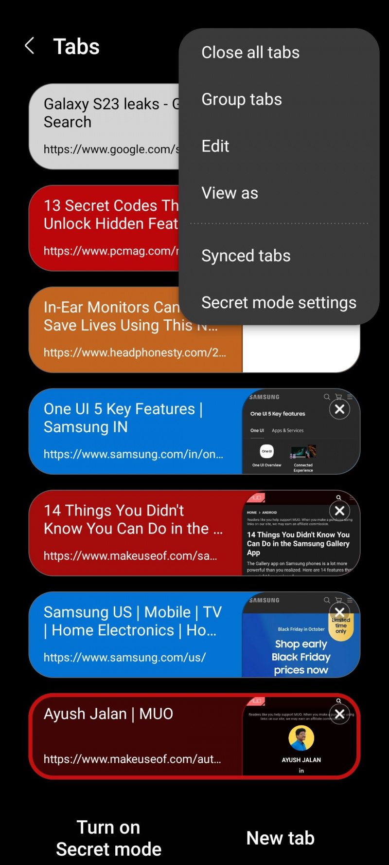 Samsung Internet Browser でタブを管理および整理する方法
