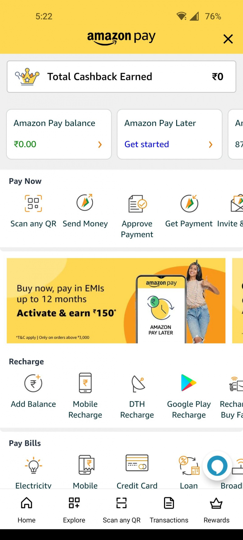   Opciones de recarga de Amazon Pay