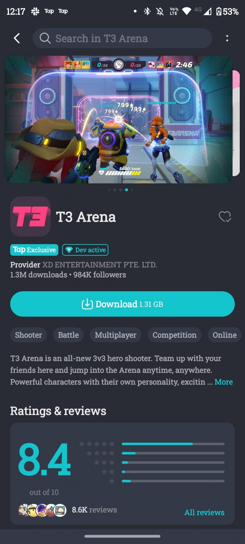   Pagina di download di T3 Arena TapTap