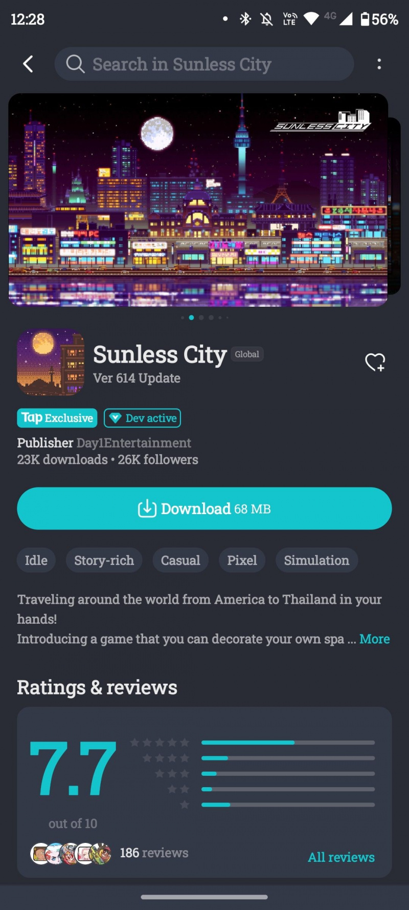  Schermata di download di Sunless City TapTap