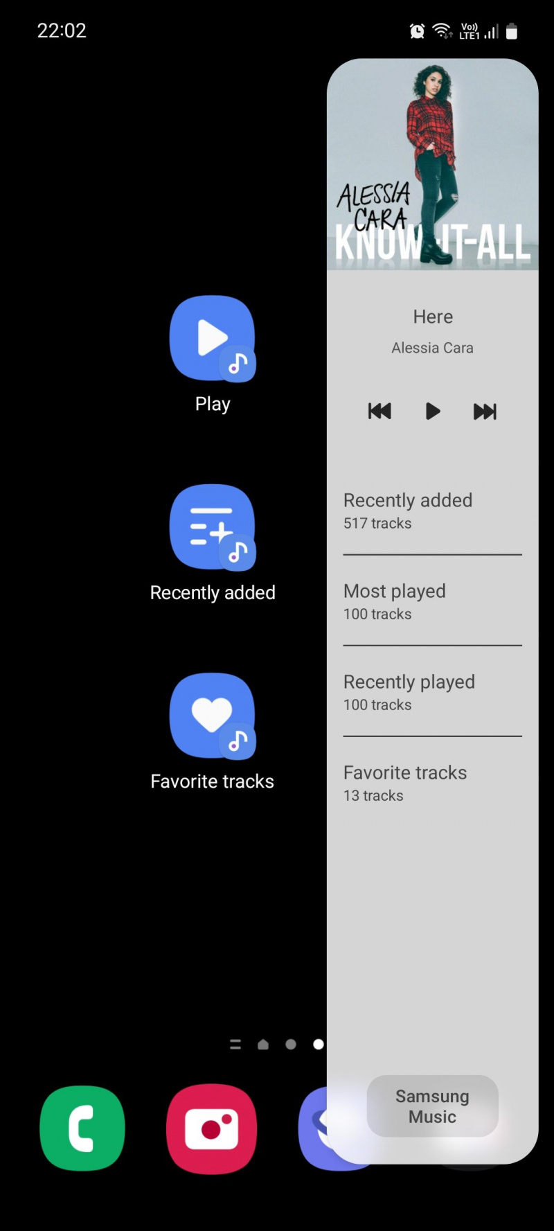   Samsung Music Shortcuts 및 Edge 패널