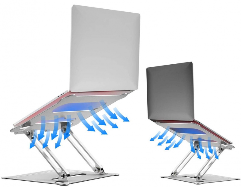   Ett Duchy justerbart laptopställ med pilar som visar ventilationsfunktionens luftflöde