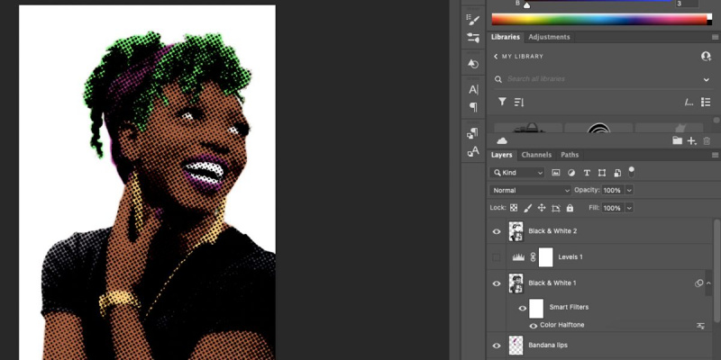   Barvni poltonski portret v Photoshopu s ploščo plasti.