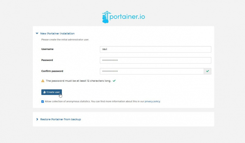   تسجيل الدخول إلى Portainer يعمل على raspberry pi docker