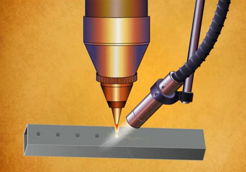   Pemotong laser YAG digunakan untuk menggerudi lubang pada logam