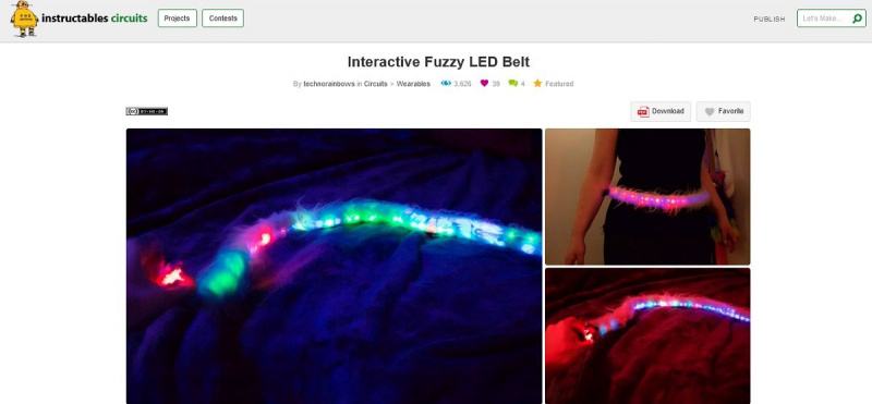   Captura de tela da página do projeto de cinto de LED fuzzy interativo