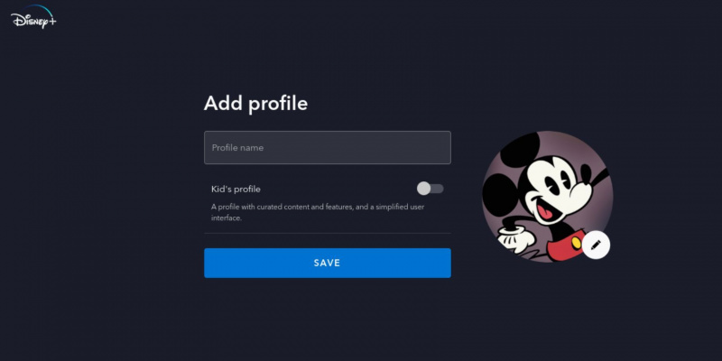   Het scherm Profiel toevoegen op de Disney Plus-webapp