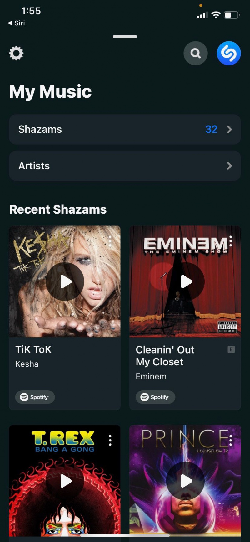   La mia home page di musica su Shazam