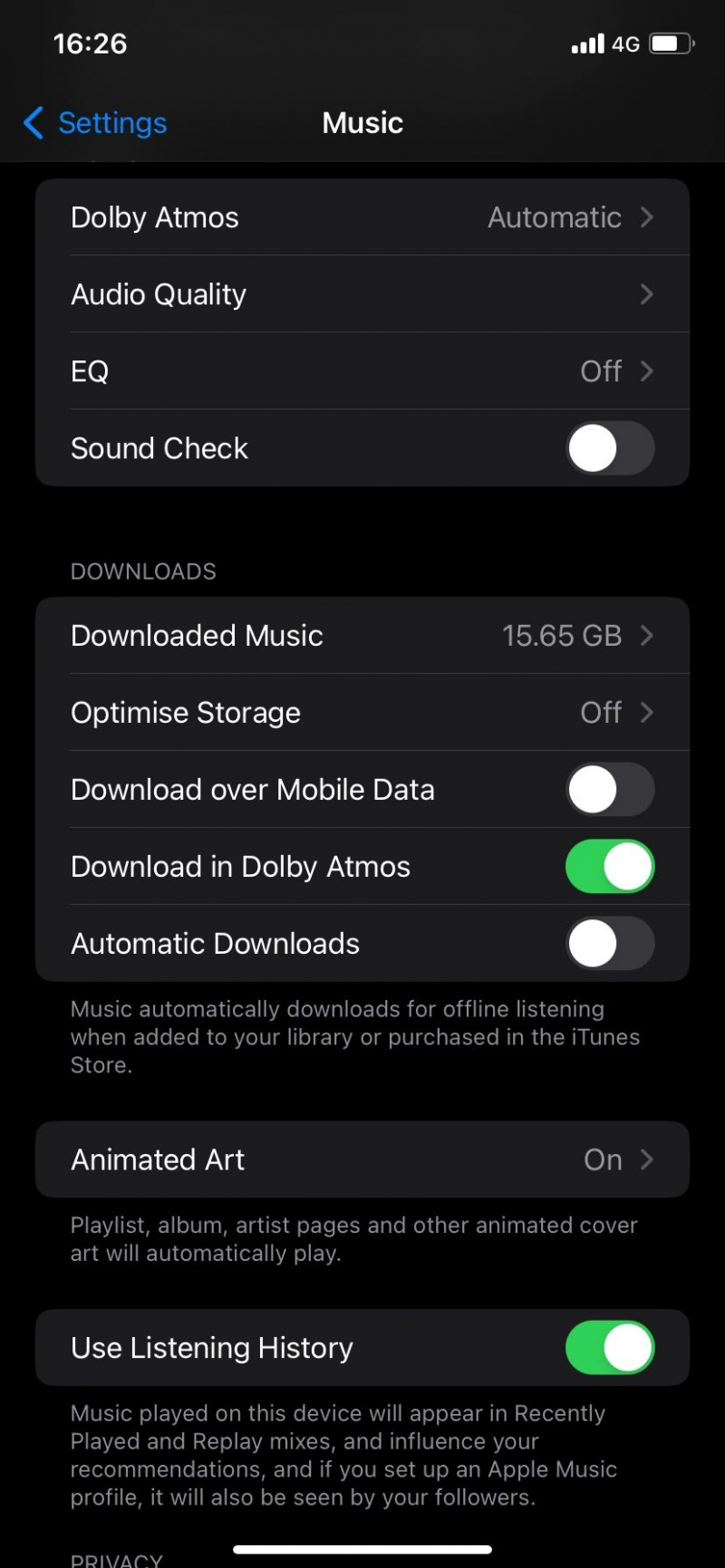   Apple Music에서 비활성화된 모바일 데이터를 통한 다운로드