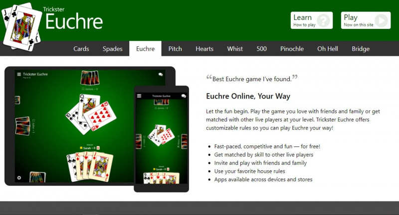   Trickster Cards Euchre online kortspel webbplats