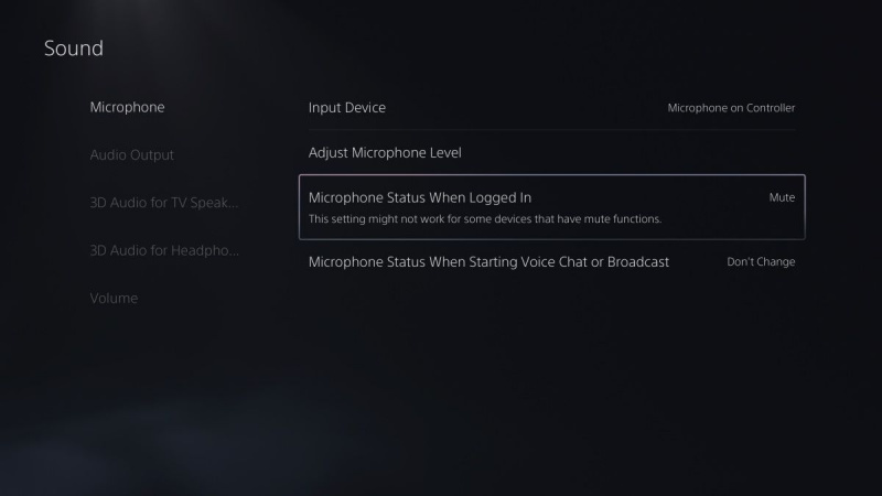   Skärmdump som visar hur man stänger av mikrofonen på en PS5-kontroller