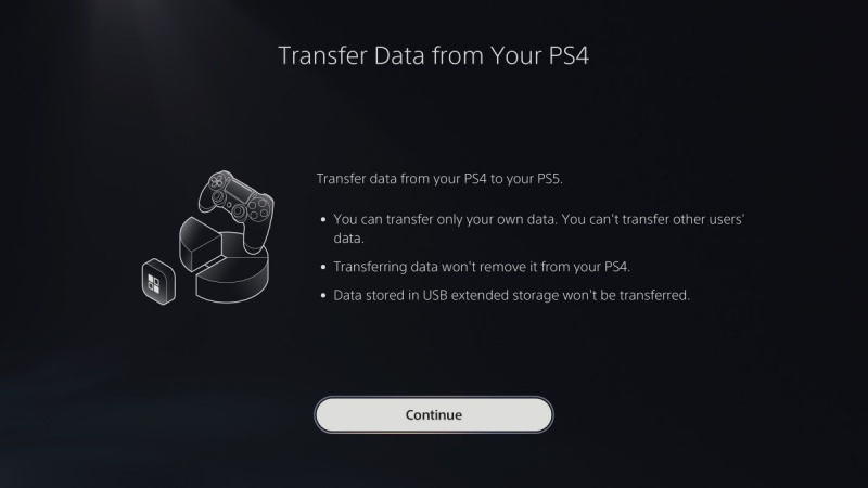   Näyttökuva, joka näyttää, kuinka PS4-tallennustiedot siirretään PS5:lle