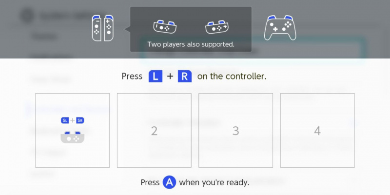  Het connect pro-controllerscherm op de Nintendo Switch