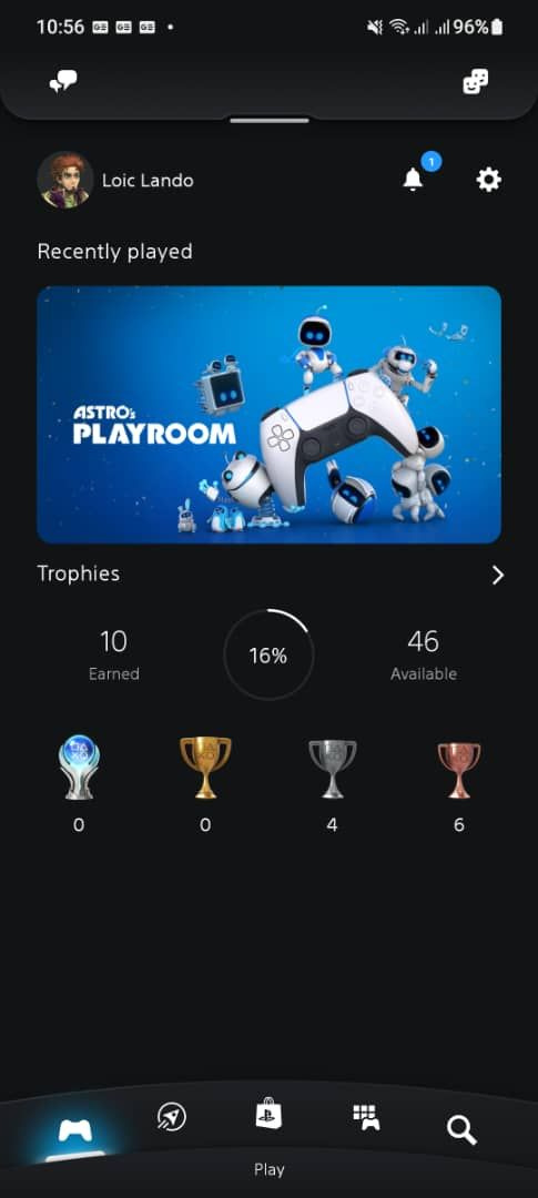   Kuvakaappaus PlayStationista's app showing its dashboard