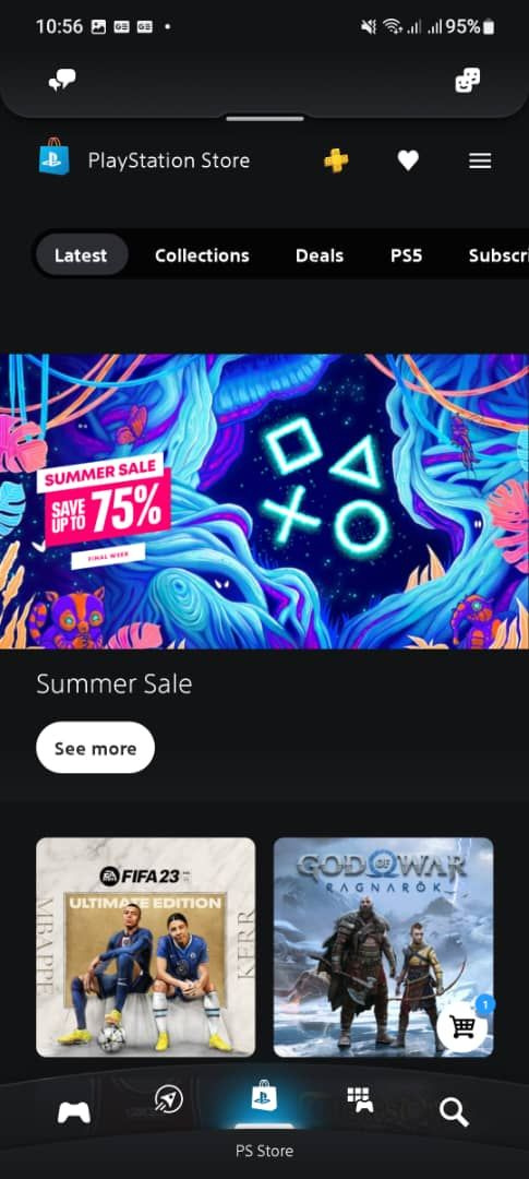   Een screenshot van de playStation-app met de PS Store