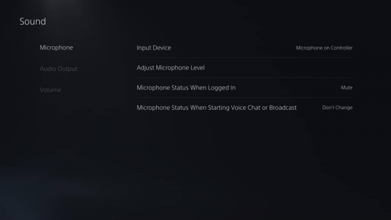   Kuvakaappaus PS5:stä's sound settings