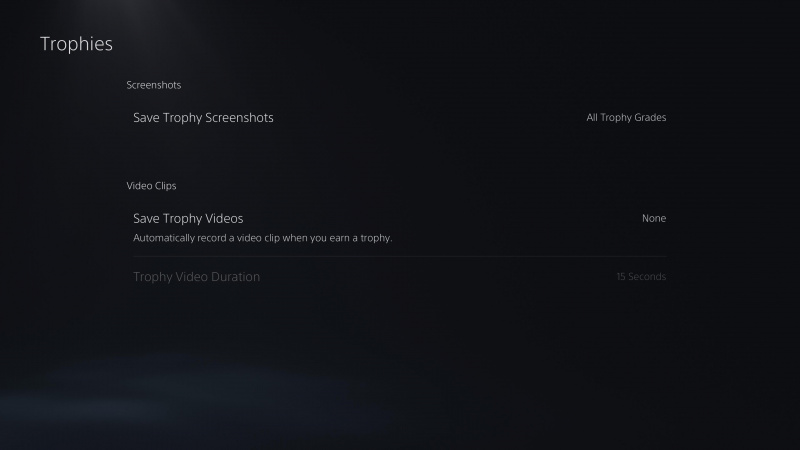   Et PS5-skærmbillede, der viser, hvordan man deaktiverer gemme trofævideoer