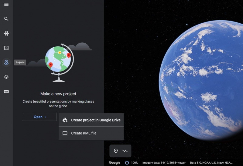   إنشاء مشروع Google Earth جديد في Google Drive