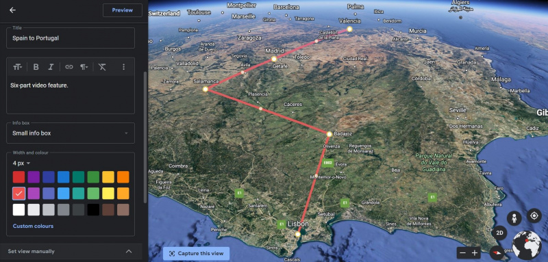   عرض ثلاثي الأبعاد للخطوط المرسومة في برنامج Google Earth