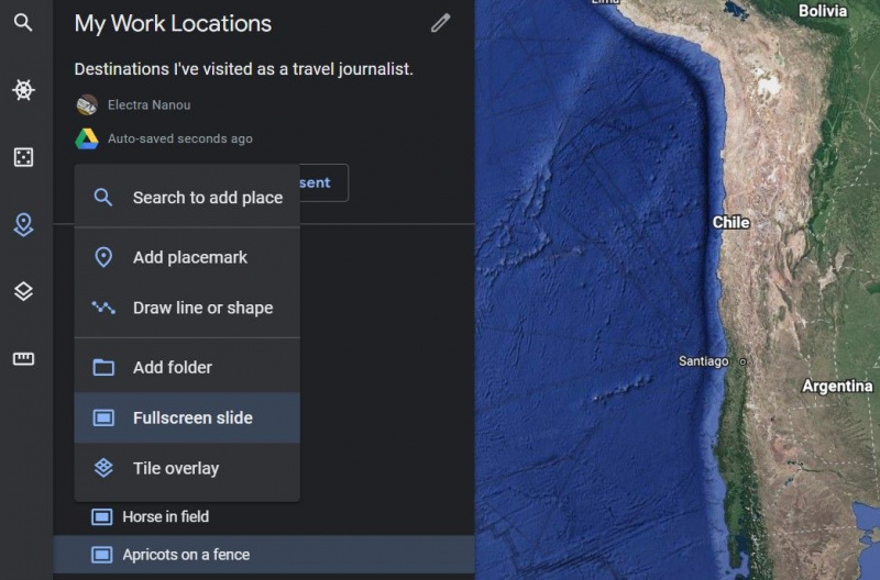  إنشاء شريحة جديدة للعرض التقديمي لبرنامج Google Earth