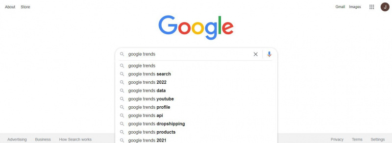  „Google“ ekrano kopija's Search Suggestions