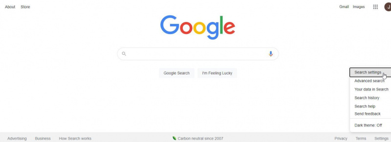  Google'i ekraanipilt's Search Settings