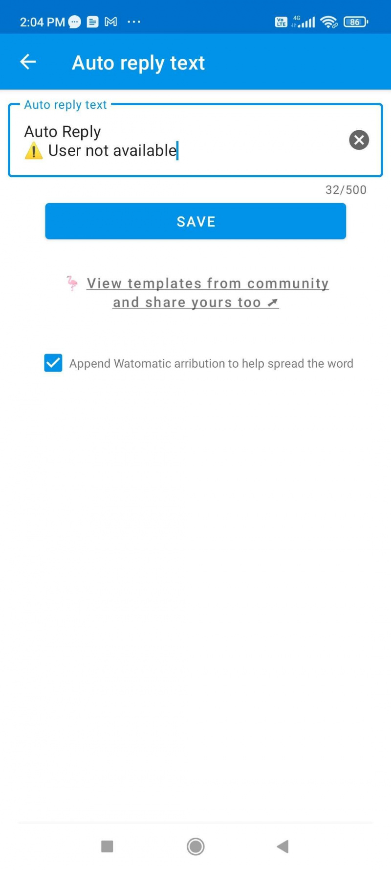   رسالة الرد التلقائي على Watomatic قابلة للتخصيص ، وتدعم الرموز ، وتوفر أيضًا الإلهام من مجتمع Reddit الخاص بها