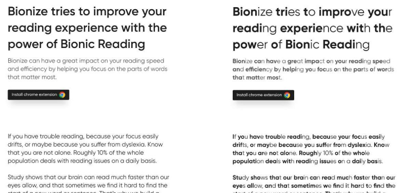   Bionize utilise la méthode de lecture bionique pour rendre certaines parties d'un article en gras, ce qui vous aide à numériser le texte plus rapidement