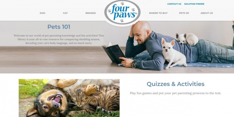   Capture d'écran du site Web Four Paws Pets 101