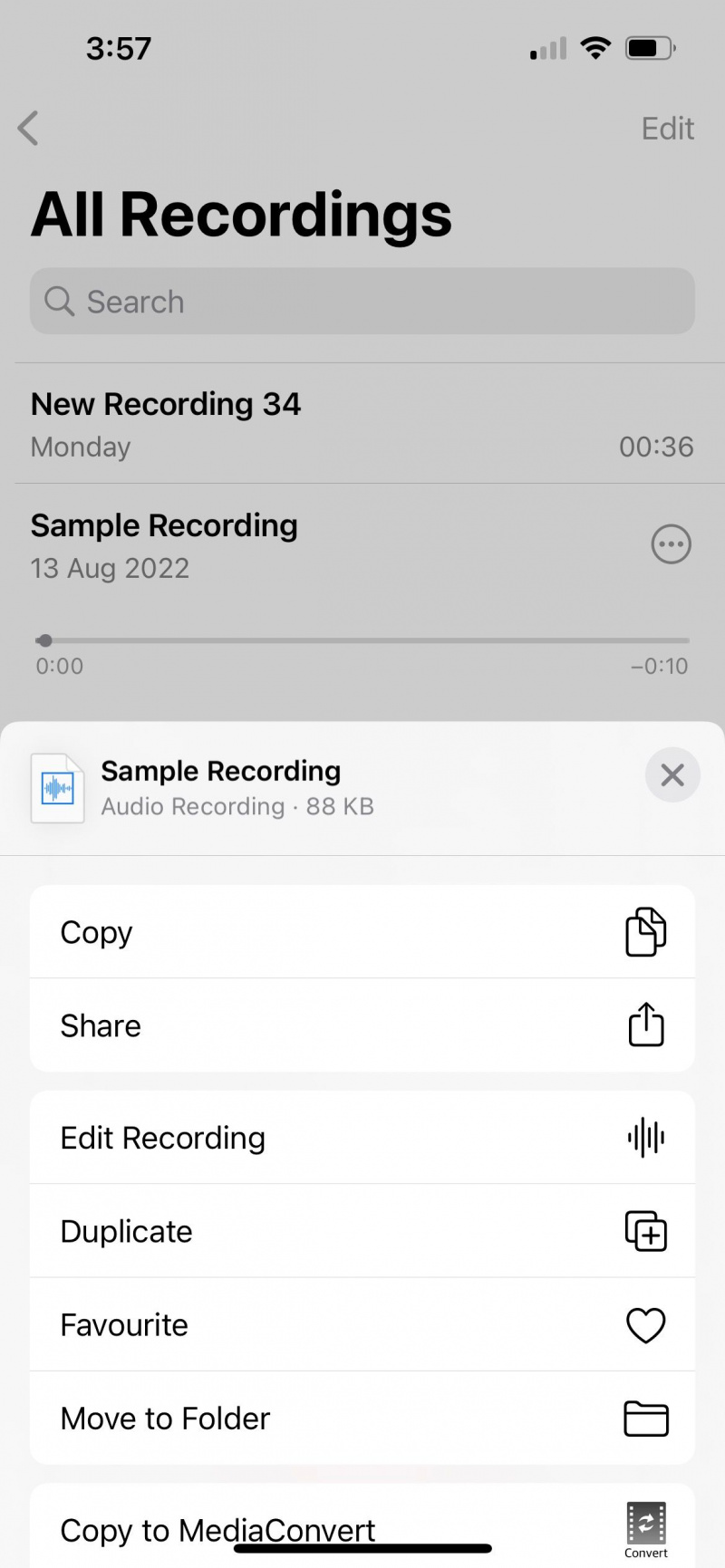   opciones para notas de voz en iphone
