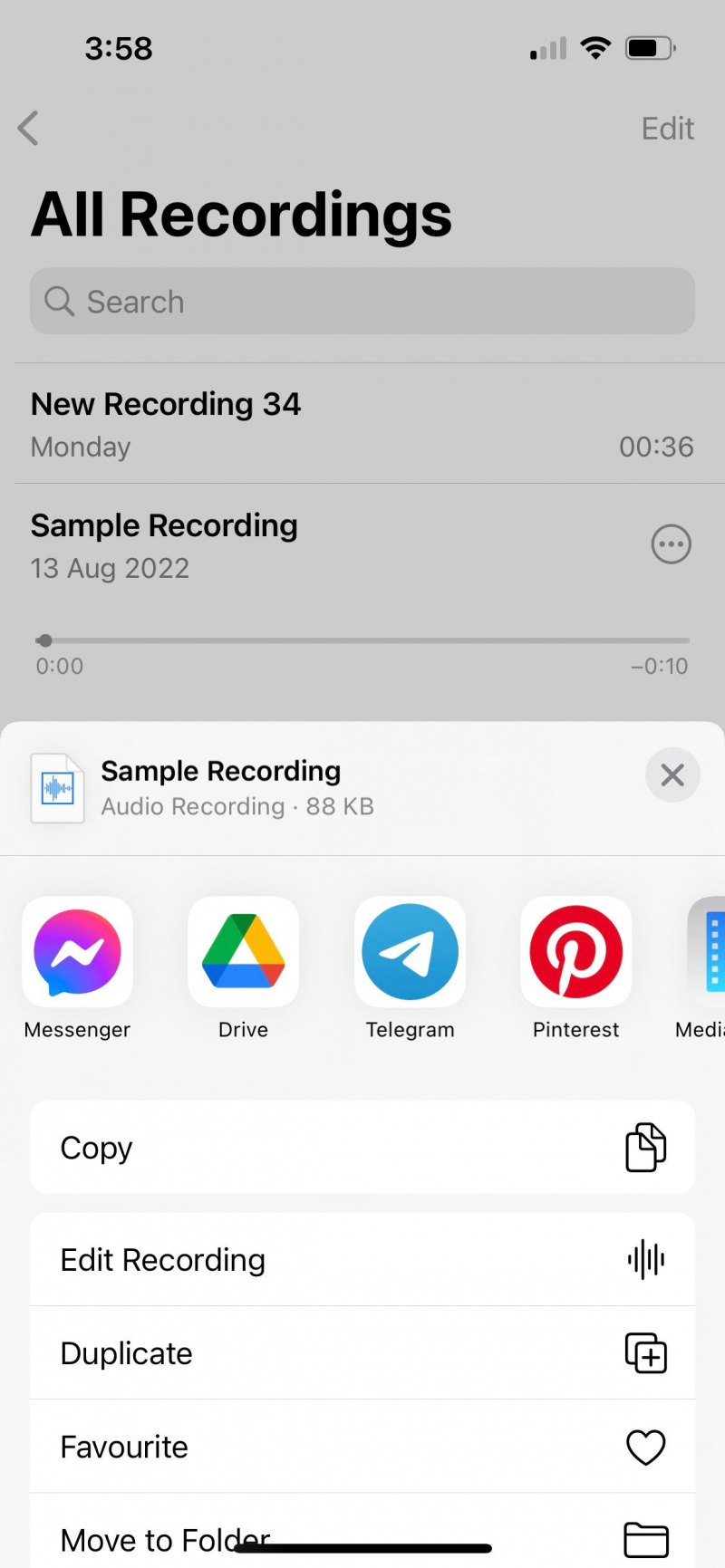   שתף תזכיר קולי של אייפון עם כונן Google