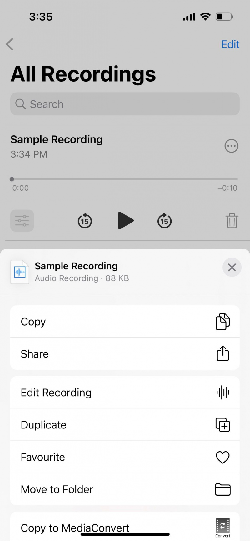  iPhone 음성 메모 앱에서 음성 녹음 공유