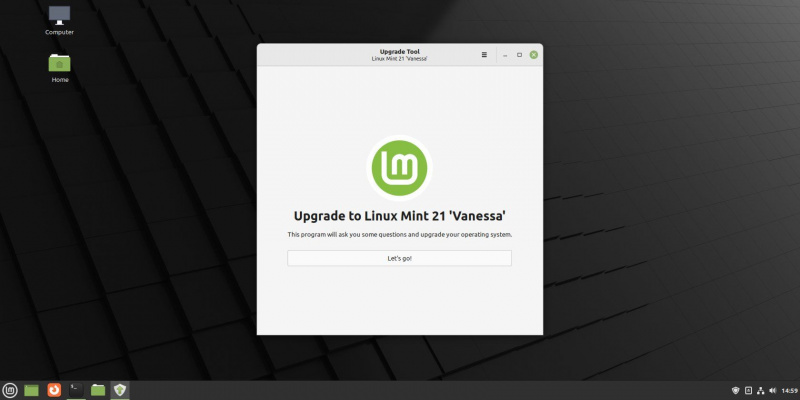   Linux Mint 업그레이드 도구 시작 화면.