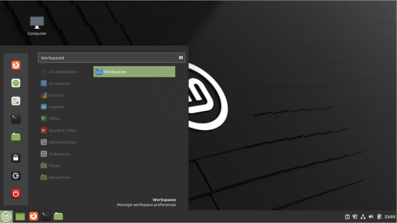   Linux Mint Cinnamon 데스크탑의 기본 메뉴