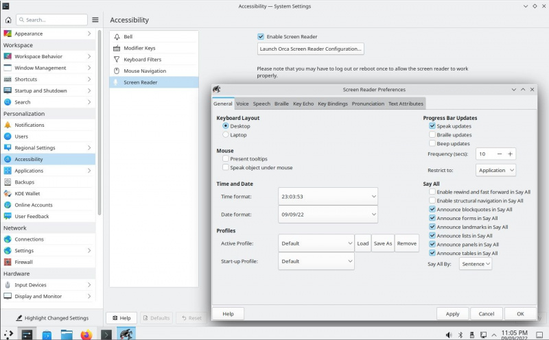   הגדרות נגישות בשולחן העבודה של KDE Neon Plasma