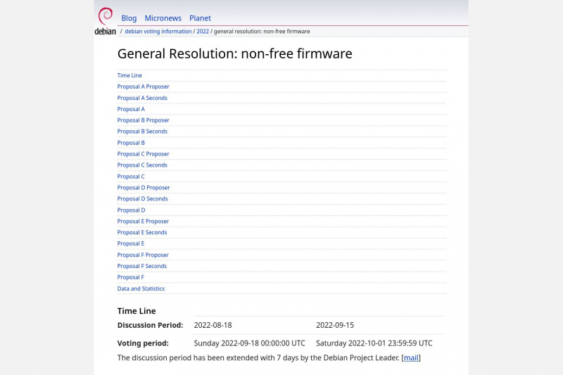   Екранна снимка на гласуването на Debian за небезплатен фърмуер за 2022 г