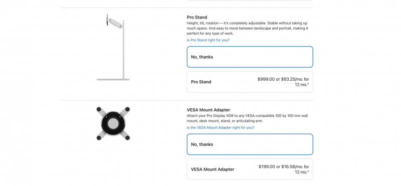   Ceny podstawki Pro i adaptera VESA w Apple's website