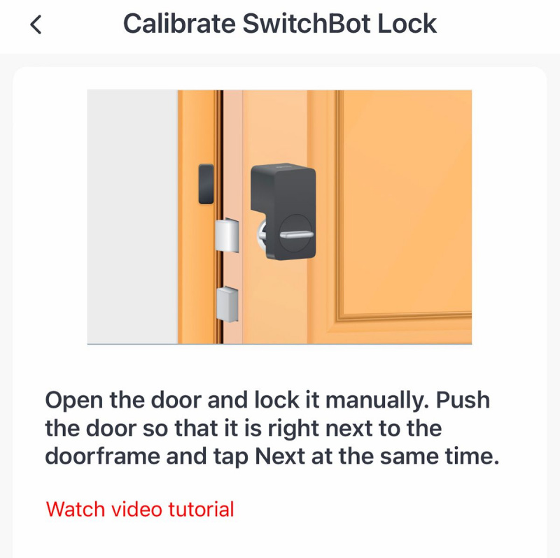   switchbot-sovellus, joka näyttää, kuinka oven lukko kalibroidaan