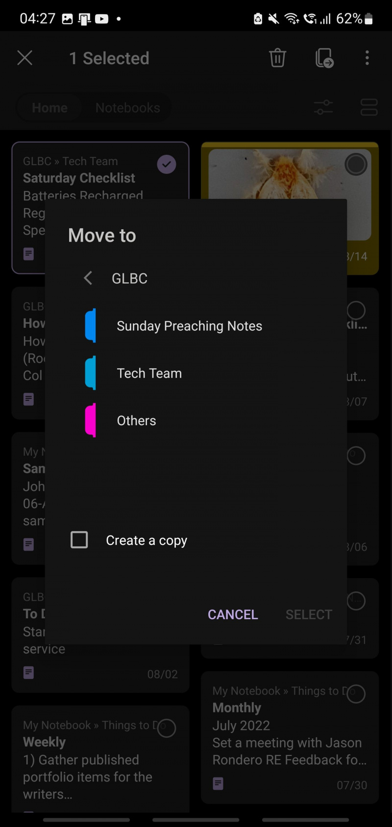   Muistiinpanojen järjestäminen OneNote for Android 2:ssa