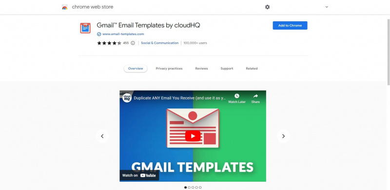   Extensión de plantilla de correo electrónico de Gmail en Chrome web store