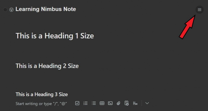   Indholdsfortegnelsen funktionen i Nimbus Note