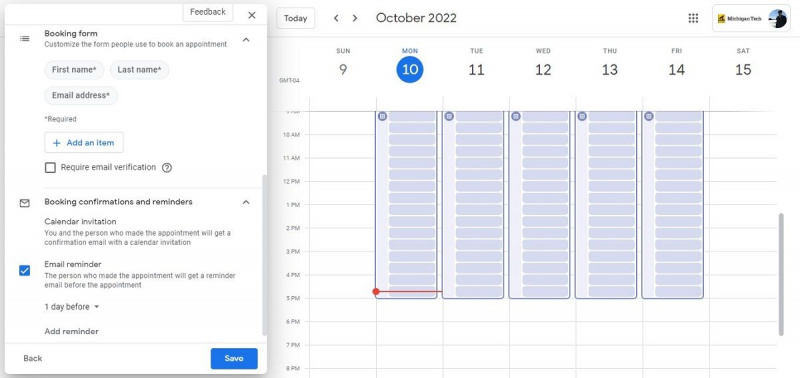   Google 캘린더에서 미리 알림 및 예약 양식 설정