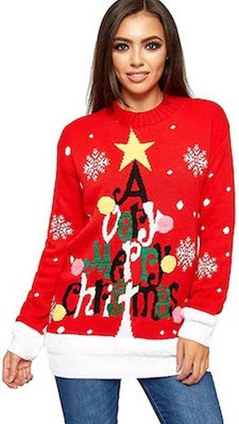 Pleten ženski pulover z dolgimi rokavi za božično drevo Merry Christmas