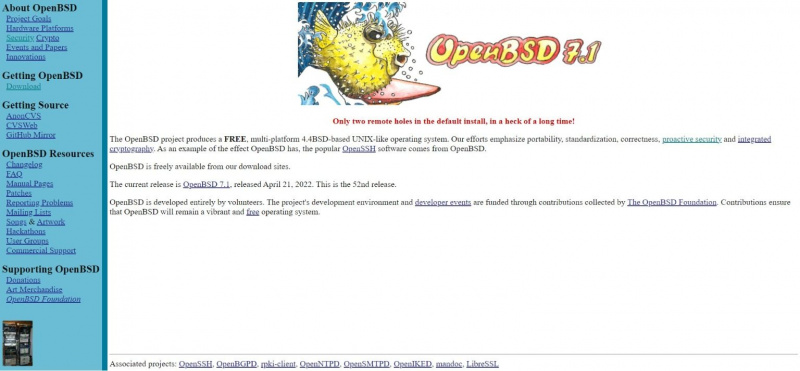   Spletno mesto OpenBSD's homepage